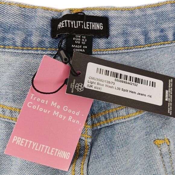 Pretty Little Thing Womens Size 10 Jeans Light Blue Wash Split Hem High Rise - Picture 2 of 9